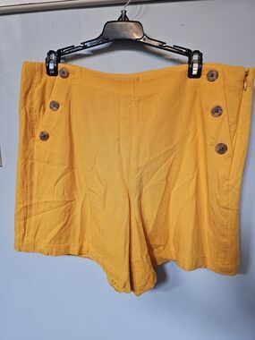J.Crew Sailor Button High Rise Linen Shorts Size 14 Mustard Yellow Lined